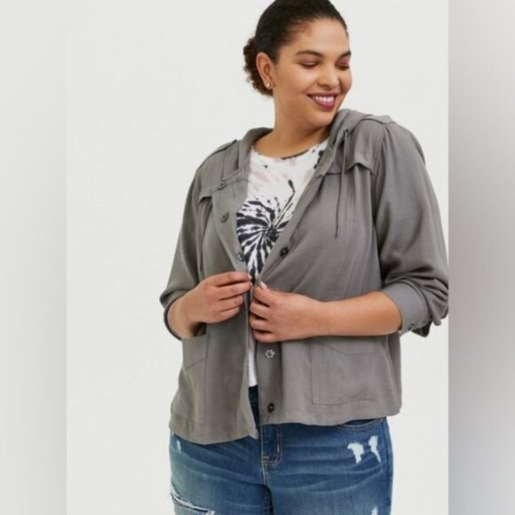 Torrid Grey Twill Hooded Crop Jacket Size 1x - Picture 3 of 15